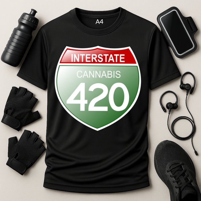Funny Interstate 420 in the state of Cannabis Marijuana Weed Cooling Performance Crew T-Shirt