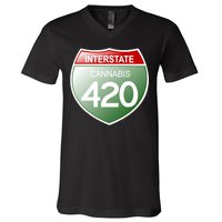 Funny Interstate 420 in the state of Cannabis Marijuana Weed V-Neck T-Shirt