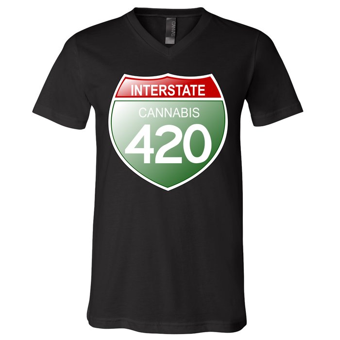 Funny Interstate 420 in the state of Cannabis Marijuana Weed V-Neck T-Shirt