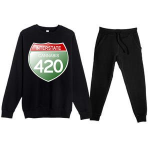 Funny Interstate 420 in the state of Cannabis Marijuana Weed Premium Crewneck Sweatsuit Set