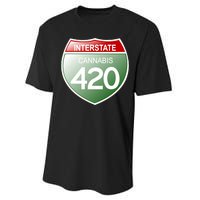 Funny Interstate 420 in the state of Cannabis Marijuana Weed Performance Sprint T-Shirt