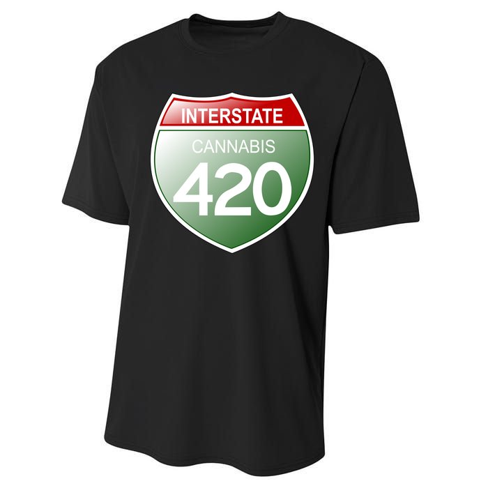 Funny Interstate 420 in the state of Cannabis Marijuana Weed Performance Sprint T-Shirt