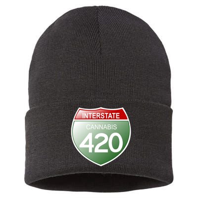 Funny Interstate 420 in the state of Cannabis Marijuana Weed Sustainable Knit Beanie