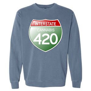 Funny Interstate 420 in the state of Cannabis Marijuana Weed Garment-Dyed Sweatshirt