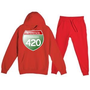 Funny Interstate 420 in the state of Cannabis Marijuana Weed Premium Hooded Sweatsuit Set