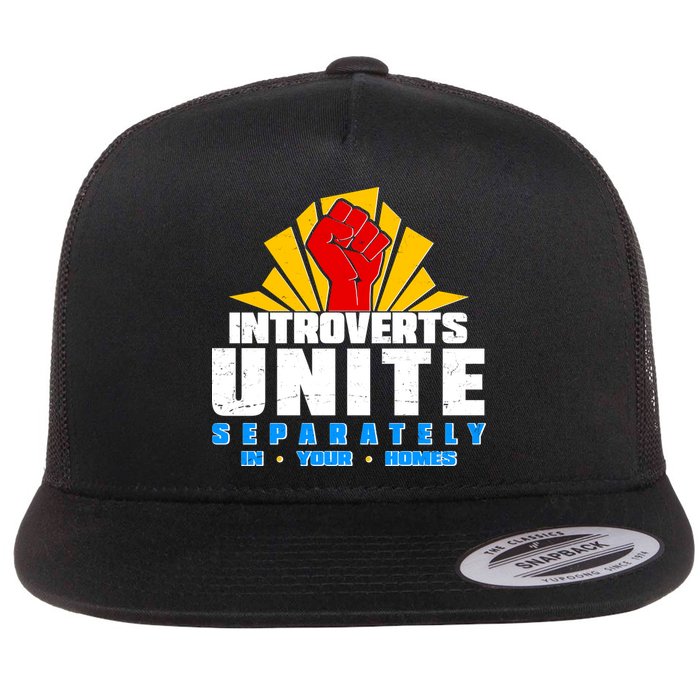 Funny Introverts Unite Separately In Your Homes Flat Bill Trucker Hat