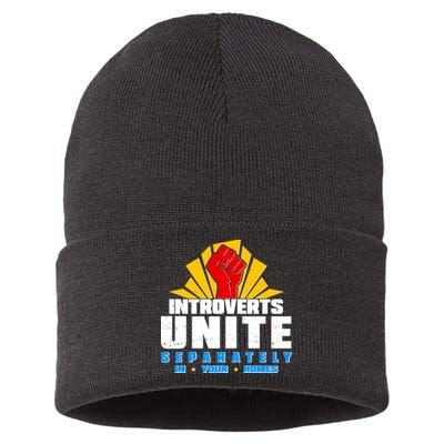 Funny Introverts Unite Separately In Your Homes Sustainable Knit Beanie