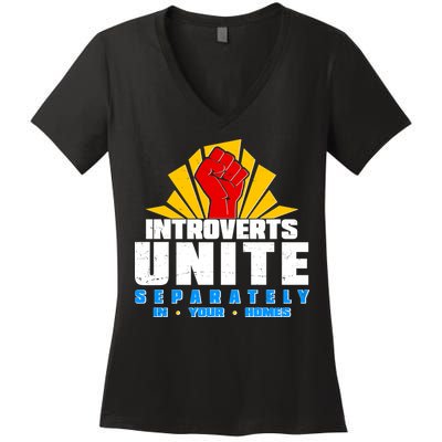 Funny Introverts Unite Separately In Your Homes Women's V-Neck T-Shirt