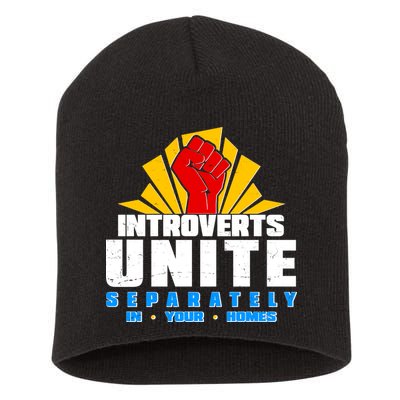 Funny Introverts Unite Separately In Your Homes Short Acrylic Beanie