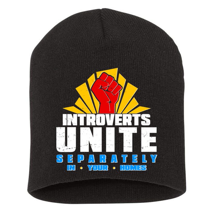 Funny Introverts Unite Separately In Your Homes Short Acrylic Beanie