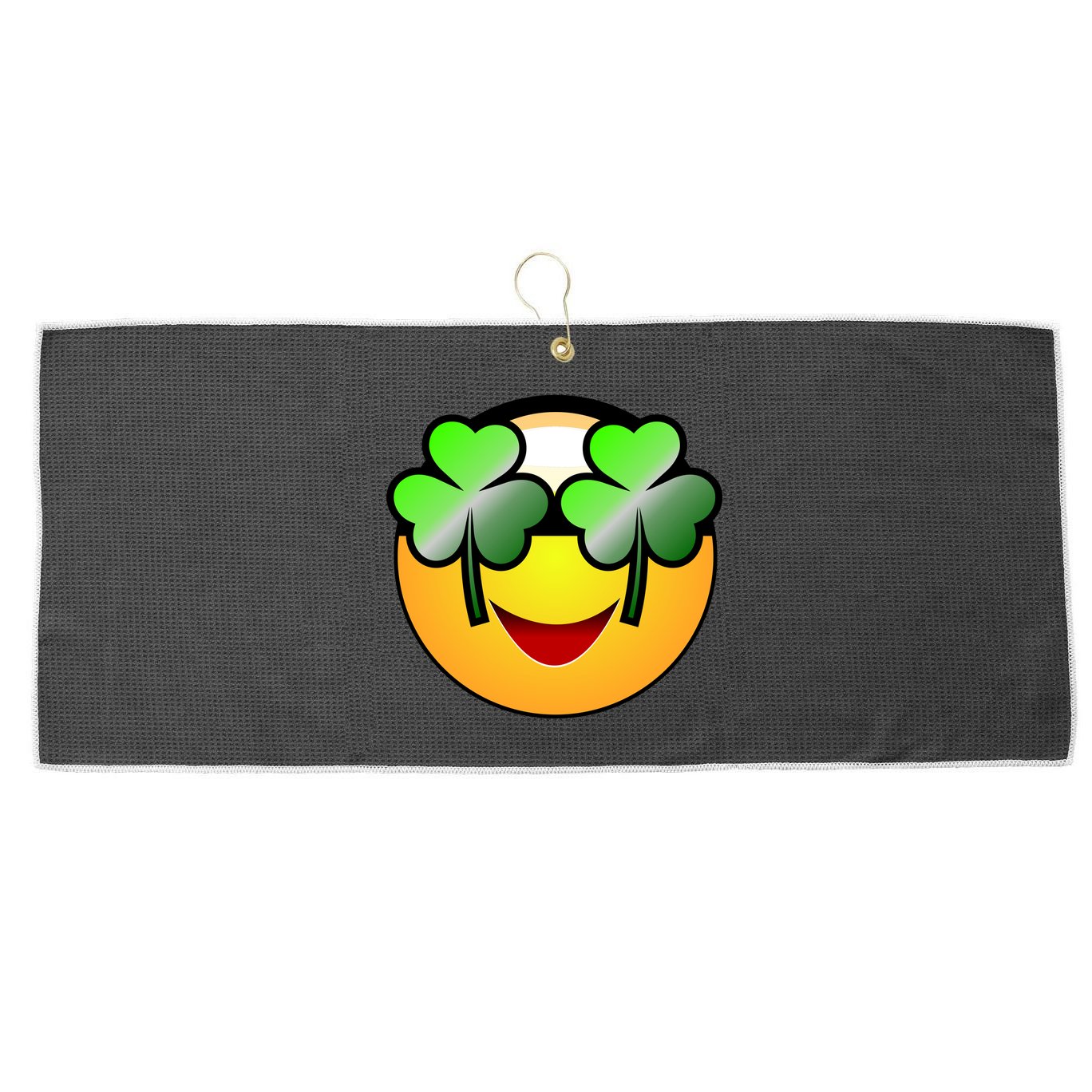 Funny Irish Clover St. Patrick's Day Emoji Large Microfiber Waffle Golf Towel