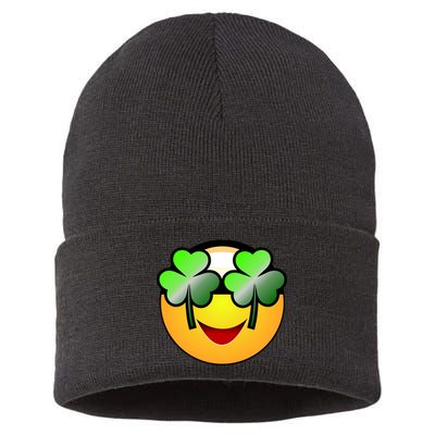 Funny Irish Clover St. Patrick's Day Emoji Sustainable Knit Beanie