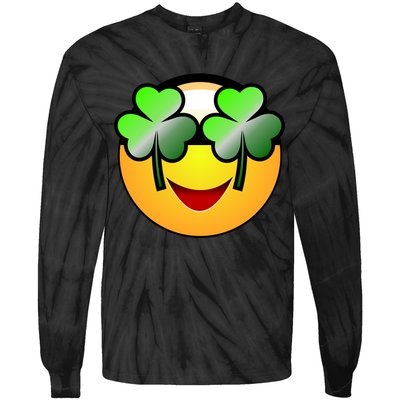 Funny Irish Clover St. Patrick's Day Emoji Tie-Dye Long Sleeve Shirt
