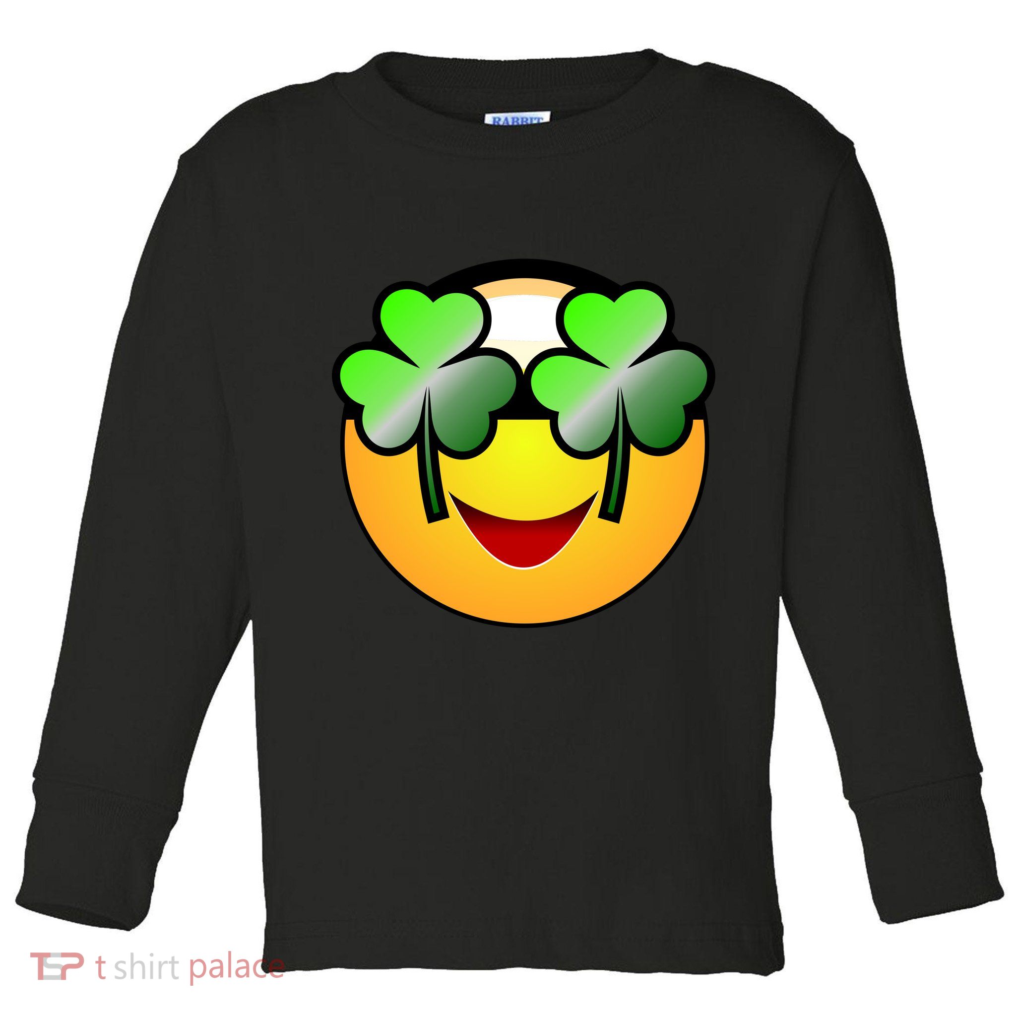 Funny Irish Clover St. Patrick's Day Emoji Toddler Long Sleeve Shirt