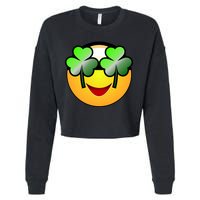 Funny Irish Clover St. Patrick's Day Emoji Cropped Pullover Crew