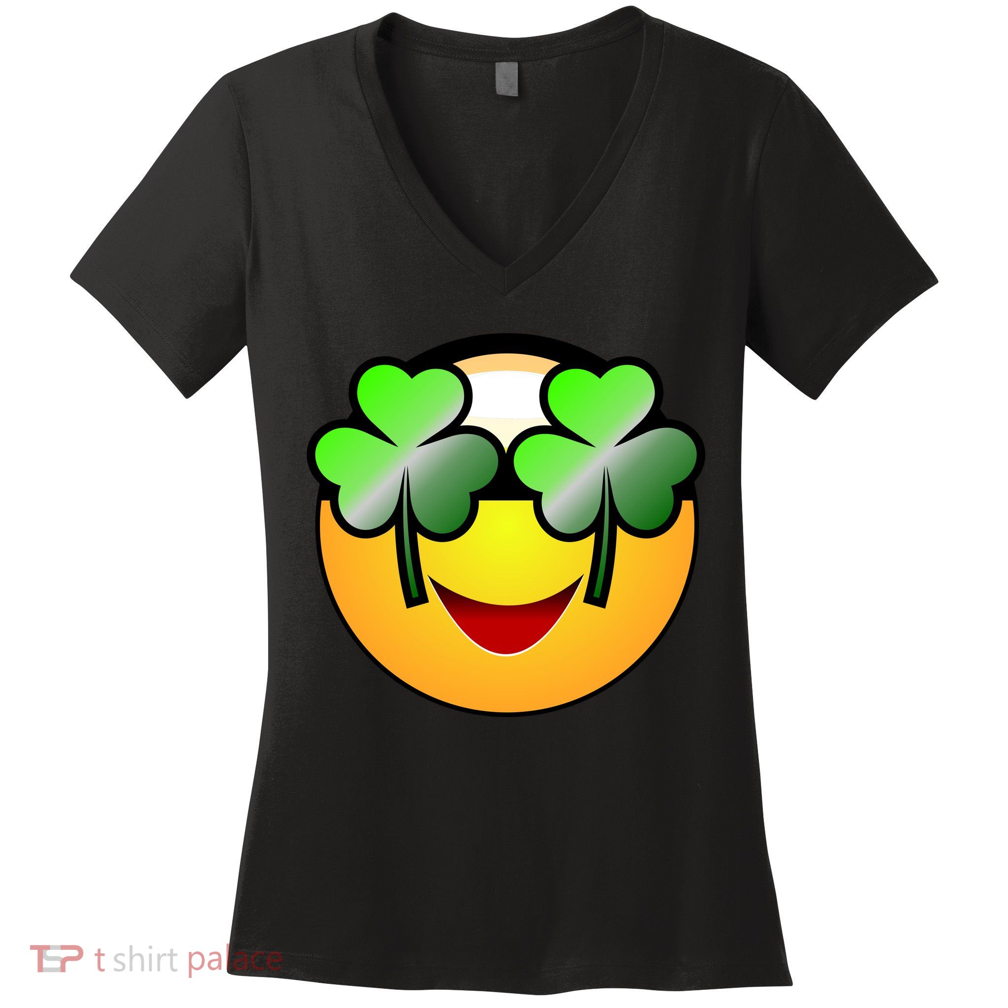 Funny Irish Clover St. Patrick's Day Emoji Women's V-Neck T-Shirt