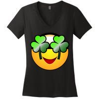 Funny Irish Clover St. Patrick's Day Emoji Women's V-Neck T-Shirt