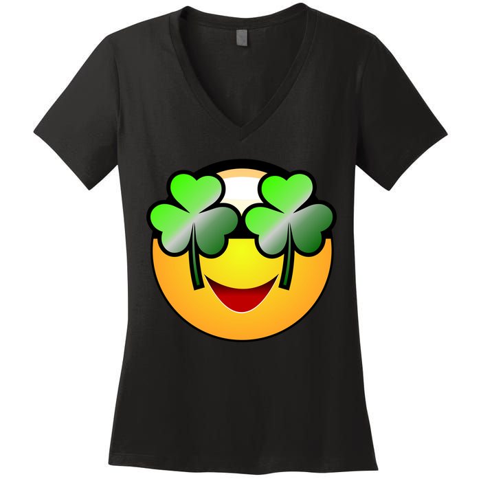 Funny Irish Clover St. Patrick's Day Emoji Women's V-Neck T-Shirt