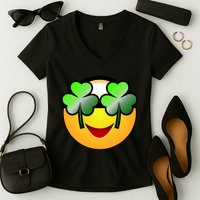 Funny Irish Clover St. Patrick's Day Emoji Women's V-Neck T-Shirt