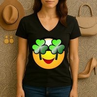 Funny Irish Clover St. Patrick's Day Emoji Women's V-Neck T-Shirt