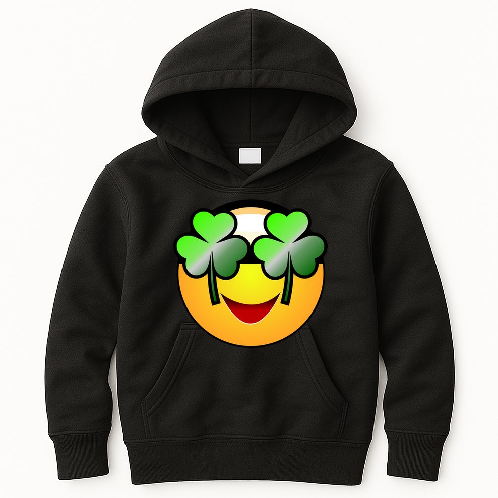 Funny Irish Clover St. Patrick's Day Emoji Kids Hoodie