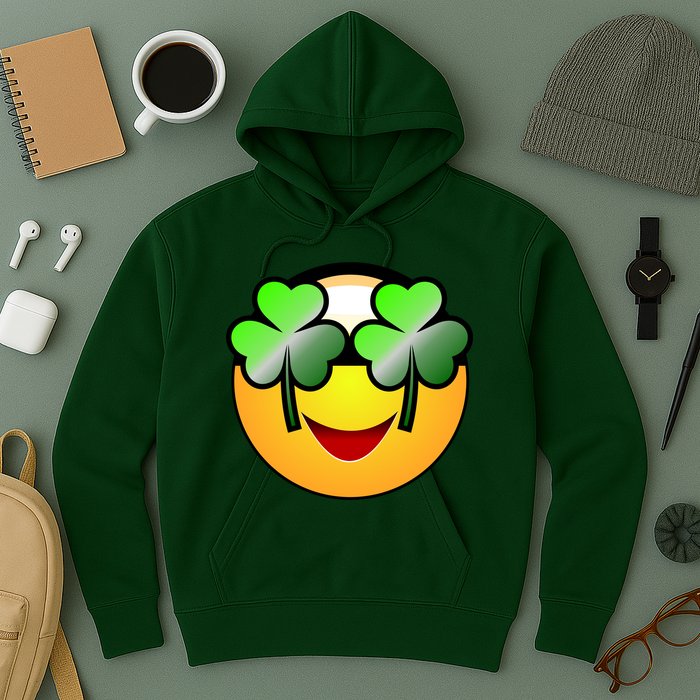 Funny Irish Clover St. Patrick's Day Emoji Hoodie