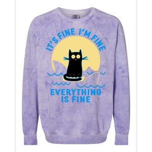 Funny It's Fine I'm Fine Everything Is Fine Shark Cat Colorblast Crewneck Sweatshirt