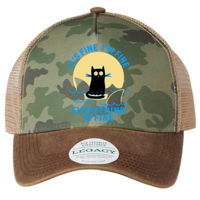 Funny It's Fine I'm Fine Everything Is Fine Shark Cat Legacy Tie Dye Trucker Hat