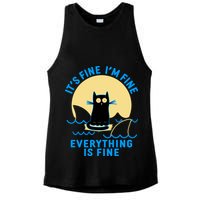 Funny It's Fine I'm Fine Everything Is Fine Shark Cat Ladies PosiCharge Tri-Blend Wicking Tank