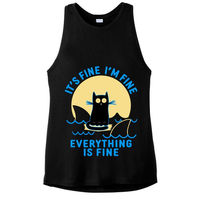 Funny It's Fine I'm Fine Everything Is Fine Shark Cat Ladies PosiCharge Tri-Blend Wicking Tank