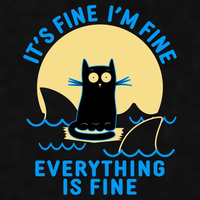Funny It's Fine I'm Fine Everything Is Fine Shark Cat Ladies PosiCharge Tri-Blend Wicking Tank