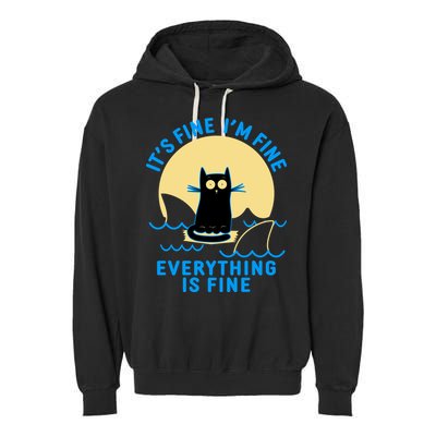 Funny It's Fine I'm Fine Everything Is Fine Shark Cat Garment-Dyed Fleece Hoodie