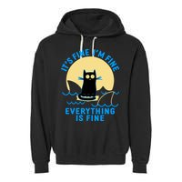 Funny It's Fine I'm Fine Everything Is Fine Shark Cat Garment-Dyed Fleece Hoodie
