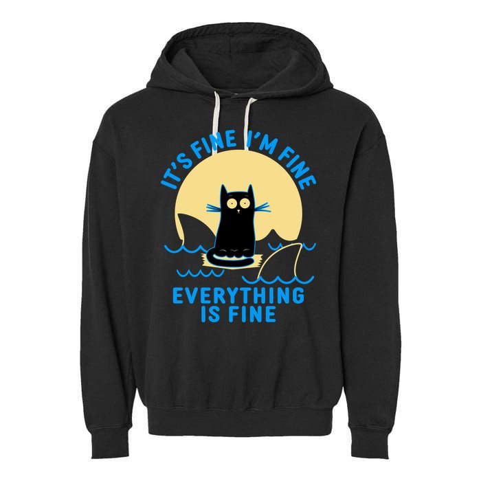 Funny It's Fine I'm Fine Everything Is Fine Shark Cat Garment-Dyed Fleece Hoodie