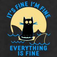 Funny It's Fine I'm Fine Everything Is Fine Shark Cat Garment-Dyed Fleece Hoodie