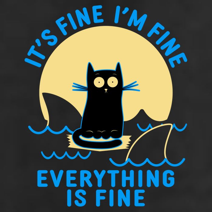 Funny It's Fine I'm Fine Everything Is Fine Shark Cat Garment-Dyed Fleece Hoodie