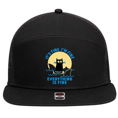 Funny It's Fine I'm Fine Everything Is Fine Shark Cat 7 Panel Mesh Trucker Snapback Hat