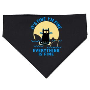 Funny It's Fine I'm Fine Everything Is Fine Shark Cat USA-Made Doggie Bandana