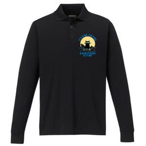 Funny It's Fine I'm Fine Everything Is Fine Shark Cat Performance Long Sleeve Polo