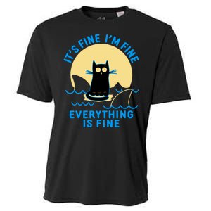 Funny It's Fine I'm Fine Everything Is Fine Shark Cat Cooling Performance Crew T-Shirt