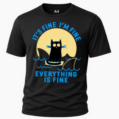 Funny It's Fine I'm Fine Everything Is Fine Shark Cat Performance Shirt