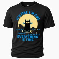 Funny It's Fine I'm Fine Everything Is Fine Shark Cat Performance Shirt