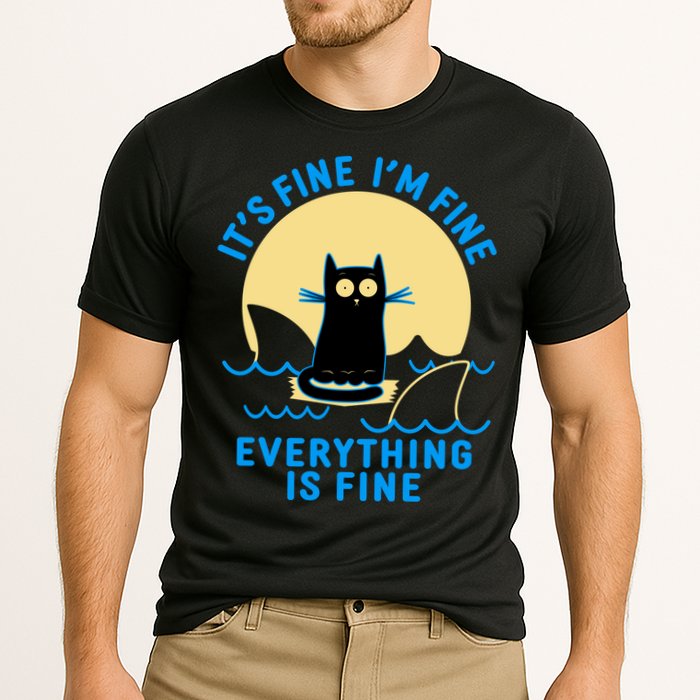 Funny It's Fine I'm Fine Everything Is Fine Shark Cat Performance Shirt