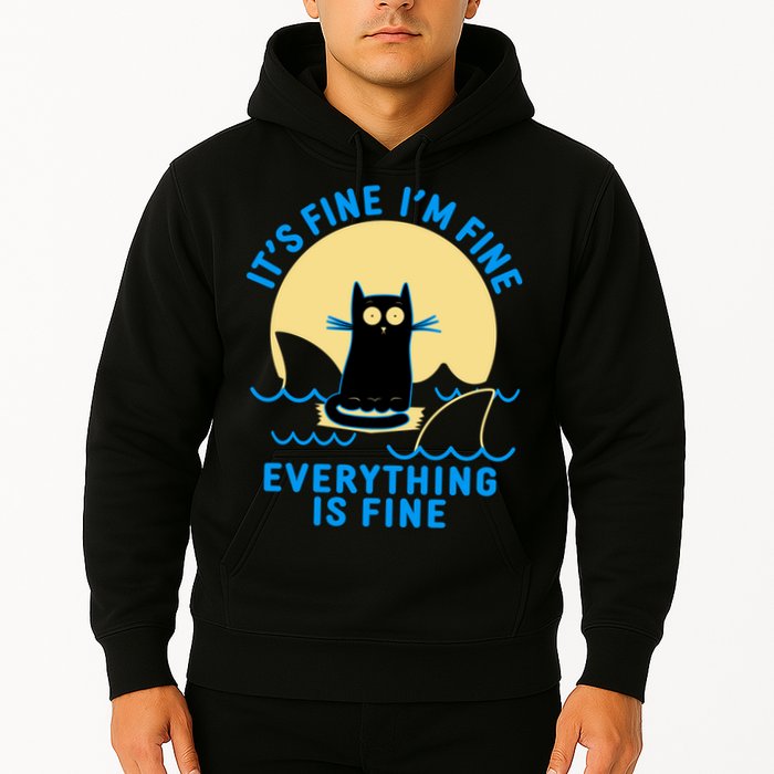 Funny It's Fine I'm Fine Everything Is Fine Shark Cat Hoodie