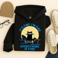 Funny It's Fine I'm Fine Everything Is Fine Shark Cat Hoodie