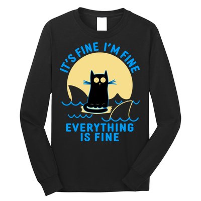 Funny It's Fine I'm Fine Everything Is Fine Shark Cat Long Sleeve Shirt