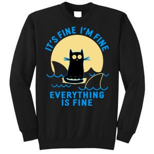 Funny It's Fine I'm Fine Everything Is Fine Shark Cat Sweatshirt