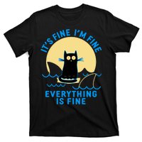 Funny It's Fine I'm Fine Everything Is Fine Shark Cat T-Shirt