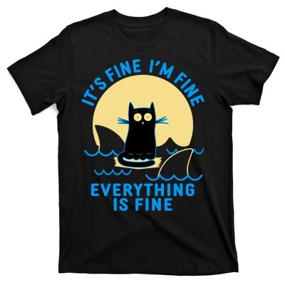 Funny It's Fine I'm Fine Everything Is Fine Shark Cat T-Shirt