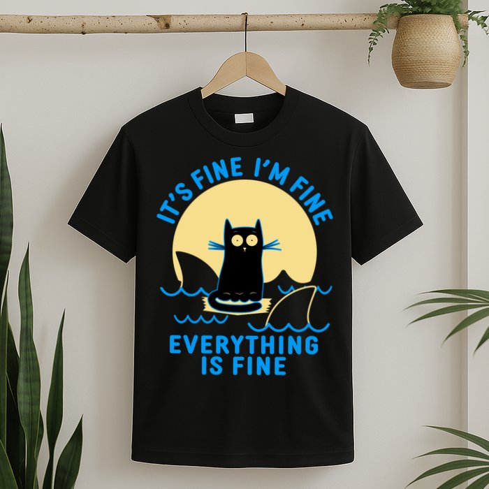 Funny It's Fine I'm Fine Everything Is Fine Shark Cat T-Shirt
